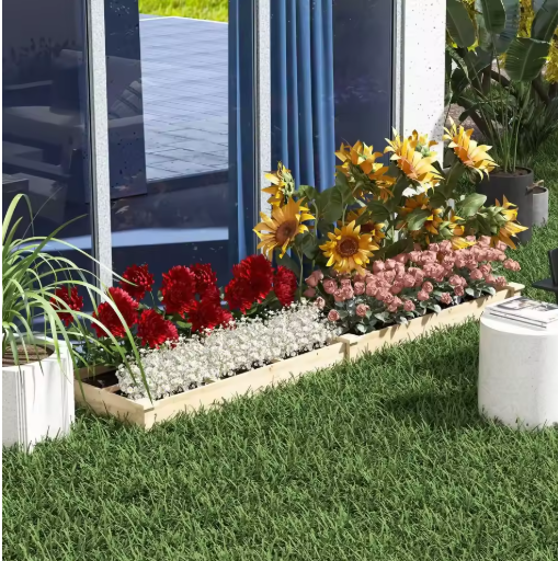 Verhoogd Tuinbed met 2 Vakken – Grote Plantenbak voor Bloemen, Kruiden en Groenten, Natuurlijk Hout – 237x60x25 cm