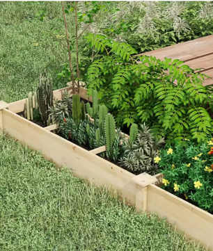 Verhoogd Tuinbed met 2 Vakken – Grote Plantenbak voor Bloemen, Kruiden en Groenten, Natuurlijk Hout – 237x60x25 cm