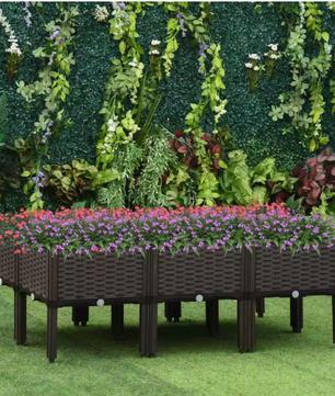 Set van 6 Rotan Plantenbakken – DIY Bruine Bloempotten voor Tuin en Balkon – 40x40x44 cm met Afvoergaten