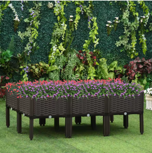 Set van 6 Rotan Plantenbakken – DIY Bruine Bloempotten voor Tuin en Balkon – 40x40x44 cm met Afvoergaten