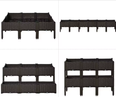 Set van 6 Rotan Plantenbakken – DIY Bruine Bloempotten voor Tuin en Balkon – 40x40x44 cm met Afvoergaten