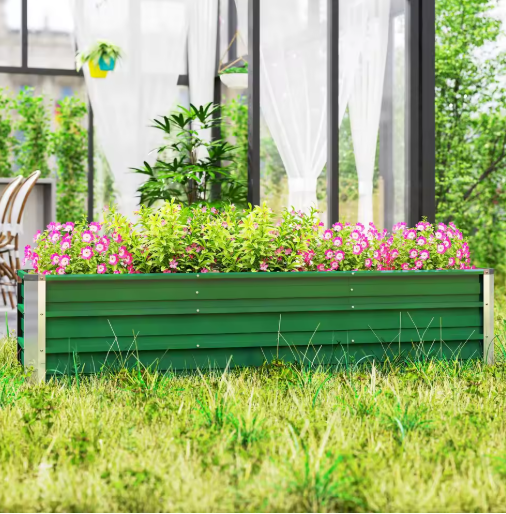 Verhoogd Stalen Tuinbed met Handschoenen – Plantenbak voor Groenten, Kruiden en Bloemen – 183 x 47 x 40 cm