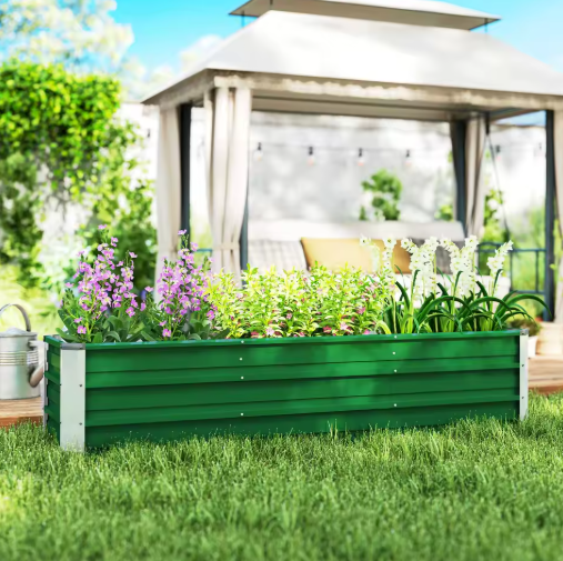 Verhoogd Stalen Tuinbed met Handschoenen – Plantenbak voor Groenten, Kruiden en Bloemen – 183 x 47 x 40 cm
