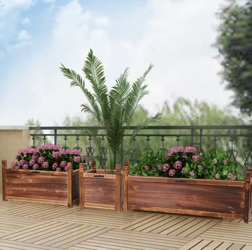 Verhoogde Houten Tuinbak voor Bloemen en Groenten – Massief Grenenhout, Op het Raam Gemonteerde Planter