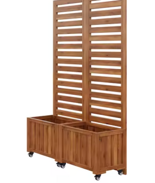 Buitenplanter met Traliewerk als Klimhulp – Massief Houten Bloembak met Wielen voor Tuin, Terras en Balkon
