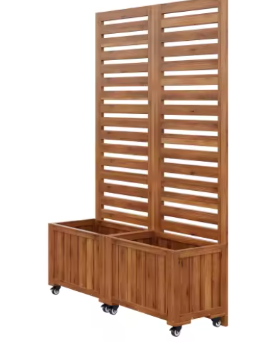 Buitenplanter met Traliewerk als Klimhulp – Massief Houten Bloembak met Wielen voor Tuin, Terras en Balkon