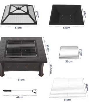 3-in-1 Metalen Vuurplaats met Vonkbescherming en Grillrooster – Multifunctionele Vuurkom voor Buiten, BBQ, Kamperen en Picknick