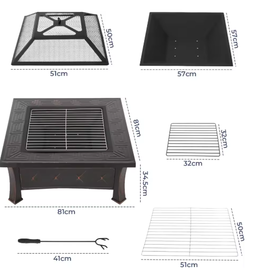 3-in-1 Metalen Vuurplaats met Vonkbescherming en Grillrooster – Multifunctionele Vuurkom voor Buiten, BBQ, Kamperen en Picknick
