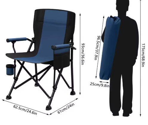 Set van 2 Draagbare Opvouwbare Campingstoelen – Lichtgewicht Zero Gravity Stoel met Bekerhouder, Zijvak en Draagtas