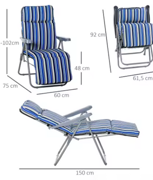 Set van 2 Verstelbare Opvouwbare Loungestoelen met Kussens voor Tuin en Terras