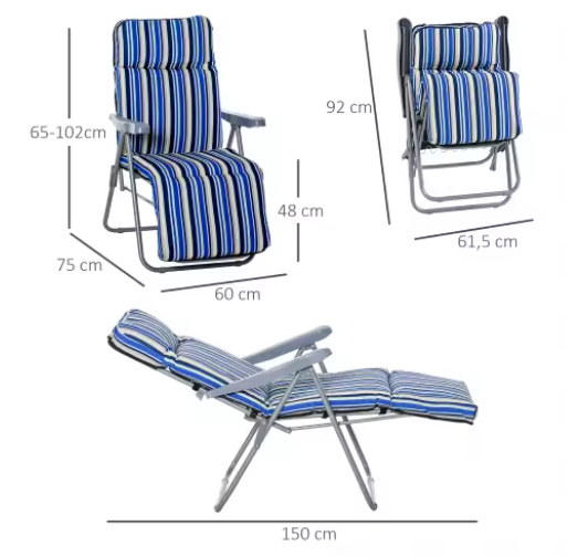 Set van 2 Verstelbare Opvouwbare Loungestoelen met Kussens voor Tuin en Terras