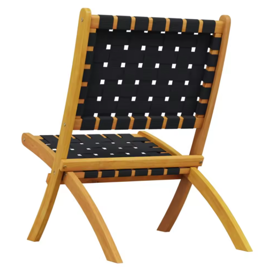 Set van 2 Opvouwbare Tuinstoelen – Zwart Acaciahout & Polypropyleen