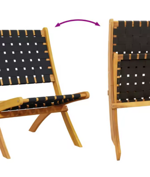 Set van 2 Opvouwbare Tuinstoelen – Zwart Acaciahout & Polypropyleen