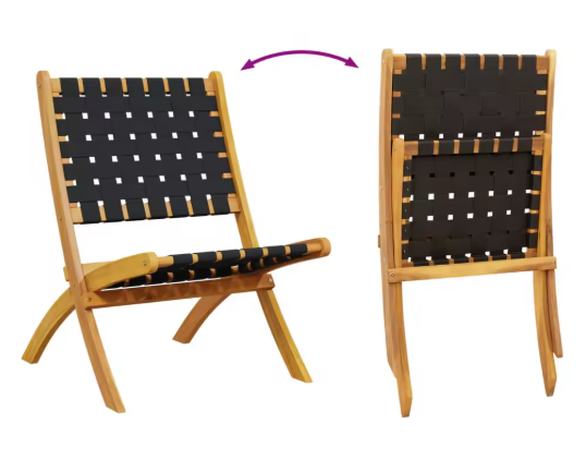 Set van 2 Opvouwbare Tuinstoelen – Zwart Acaciahout & Polypropyleen