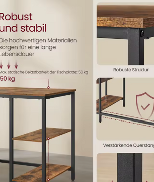 Bureau met 3 Planken & 2 Lades – 60×140×76 cm, Industrieel en Functioneel
