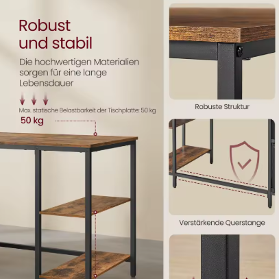 Bureau met 3 Planken & 2 Lades – 60×140×76 cm, Industrieel en Functioneel