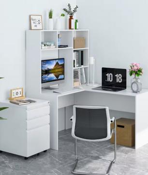 L-Vormig Hoekbureau met Planken – 124,7×107,8×152,5 cm, Ruim en Functioneel