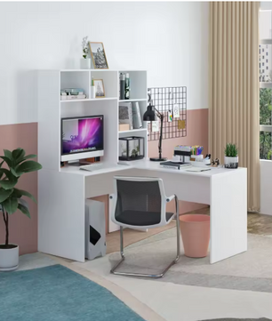 L-Vormig Hoekbureau met Planken – 124,7×107,8×152,5 cm, Ruim en Functioneel