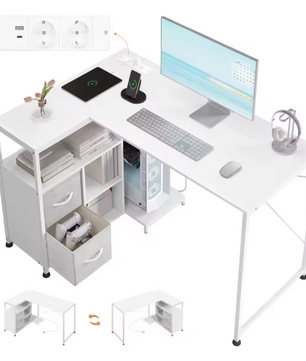 L-Vormig Hoekbureau met USB & Opbergruimte – 120 cm Werkblad