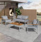 Tuin Lounge Set – 3-delige Tuinmeubelset met Kussens, Dubbele Bank, 2 Fauteuils en Salontafel – Polyrattan en Acaciahout, Weerbestendig en Comfortabel voor Buiten
