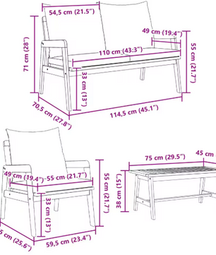 Set van 3 Buitenbanken met Melkwit Acaciahout en Polyester Kussens – Stijlvolle Tuinmeubelset voor Balkon, Patio of Tuin