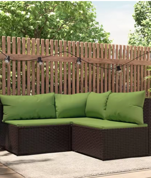 3-delige Tuinmeubelset met Geweven Harskussens, Comfortabele Groene Rugleuningen en Stalen Frame – Ideaal voor Terras en Tuin