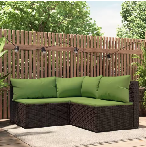 3-delige Tuinmeubelset met Geweven Harskussens, Comfortabele Groene Rugleuningen en Stalen Frame – Ideaal voor Terras en Tuin