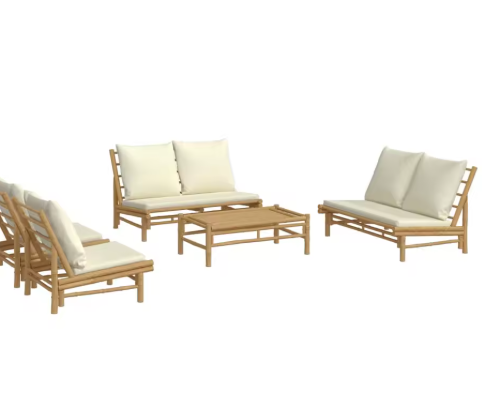 Garden Loungeset met Crèmewit Bamboe Kussen – Modulaire Buitenbankset met Salontafel voor Tuin, Terras en Balkon