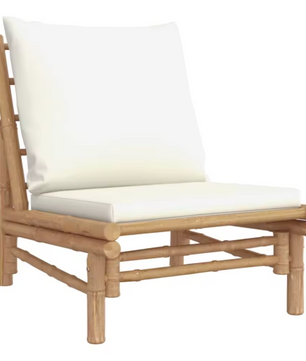 Garden Loungeset met Crèmewit Bamboe Kussen – Modulaire Buitenbankset met Salontafel voor Tuin, Terras en Balkon