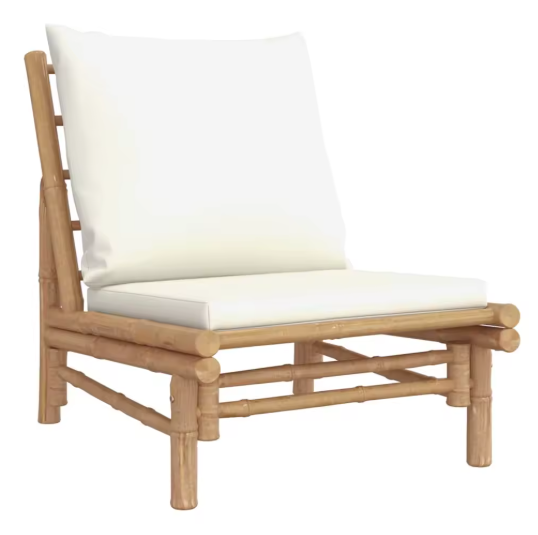 Garden Loungeset met Crèmewit Bamboe Kussen – Modulaire Buitenbankset met Salontafel voor Tuin, Terras en Balkon