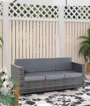 3-zits Tuinloungebank met Kussen – Grijs, Metaal en Polyester, 185 x 70 x 80 cm, Ideaal voor Terras en Balkon