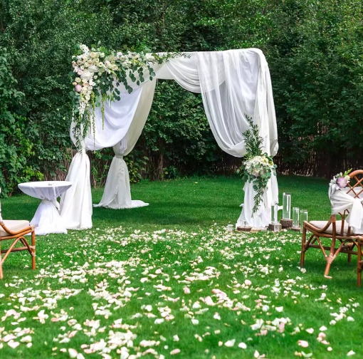 Metalen Pergola 180x180x270 cm – Luxe Bruiloft Luifel met Oxford Doek en Trellis Design, Wit