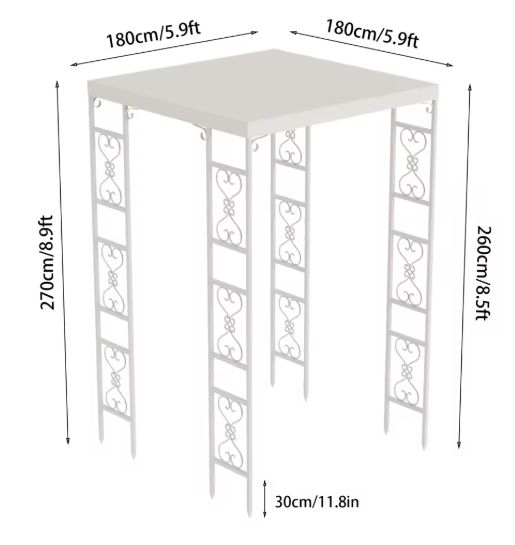 Metalen Tuinpergola met Luifel – 180×180×270 cm, Herbruikbare Bruiloftsboog met Waterdichte Overkapping
