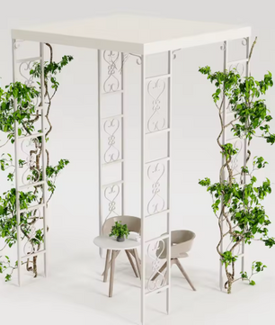Metalen Pergola 180x180x270 cm – Luxe Bruiloft Luifel met Oxford Doek en Trellis Design, Wit