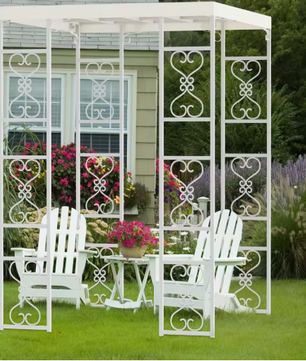 Metalen Pergola 180x180x270 cm – Luxe Bruiloft Luifel met Oxford Doek en Trellis Design, Wit