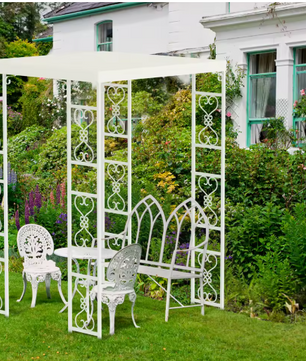Metalen Pergola 180x180x270 cm – Luxe Bruiloft Luifel met Oxford Doek en Trellis Design, Wit