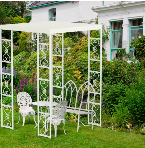 Metalen Pergola 180x180x270 cm – Luxe Bruiloft Luifel met Oxford Doek en Trellis Design, Wit