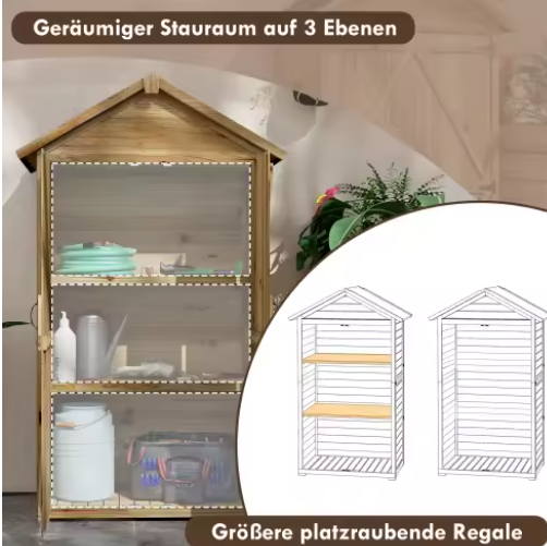 Houten Tuinschuur met Asfaltdak – 3 Verdiepingen, Waterdicht en Weerbestendig, Voor Buitenopslag, 102x54x177 cm