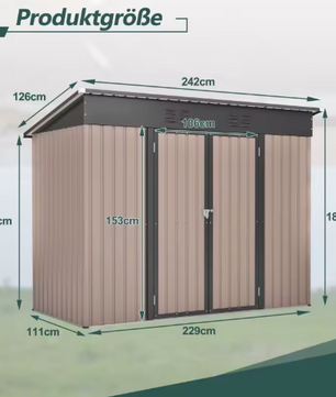 Tuingereedschapschuur van Gegalvaniseerd Staal – Waterdichte en Roestvrije Opbergruimte voor Buiten, Met Ventilatie en Afsluitbare Deuren