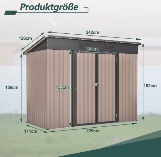 Metalen Gereedschapsschuur 8x4 FT – Weerbestendig Tuinhuis met Stalen Frame & Foundation