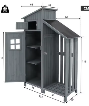 Houten Tuinkast met Planken – Gereedschapskast voor Buiten, Waterdicht, 124x46x174 cm