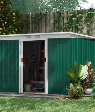 Grote Tuinschuur van Gegalvaniseerd Staal – 280 x 130 x 172 cm met Schuifdeur en Ventilatieroosters