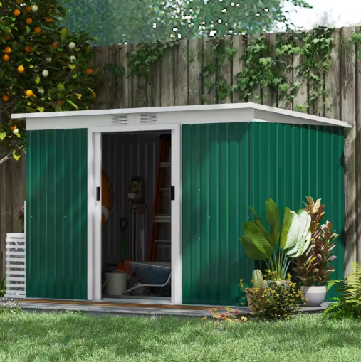 Grote Tuinschuur van Gegalvaniseerd Staal – 280 x 130 x 172 cm met Schuifdeur en Ventilatieroosters