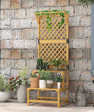Houten Plantenstandaard met Trellis & Dak – 2 Niveaus, 166 cm Hoog