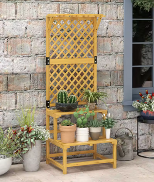 Houten Plantenstandaard met Trellis & Dak – 2 Niveaus, 166 cm Hoog