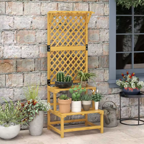 Houten Plantenstandaard met Trellis & Dak – 2 Niveaus, 166 cm Hoog