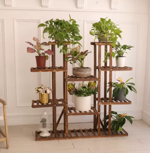 Meerlaagse Plantenstandaard van Grenenhout – Voor Binnen & Buiten, 116x115 cm, 6 Niveaus met Hoog Draagvermogen