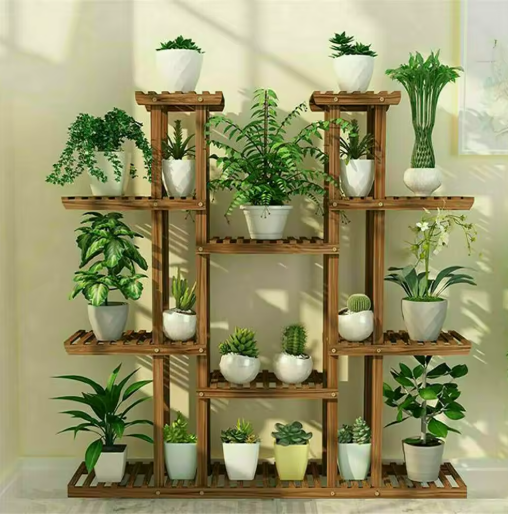 Meerlaagse Plantenstandaard van Grenenhout – Voor Binnen & Buiten, 116x115 cm, 6 Niveaus met Hoog Draagvermogen