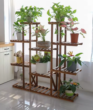 Meerlaagse Plantenstandaard van Grenenhout – Voor Binnen & Buiten, 116x115 cm, 6 Niveaus met Hoog Draagvermogen