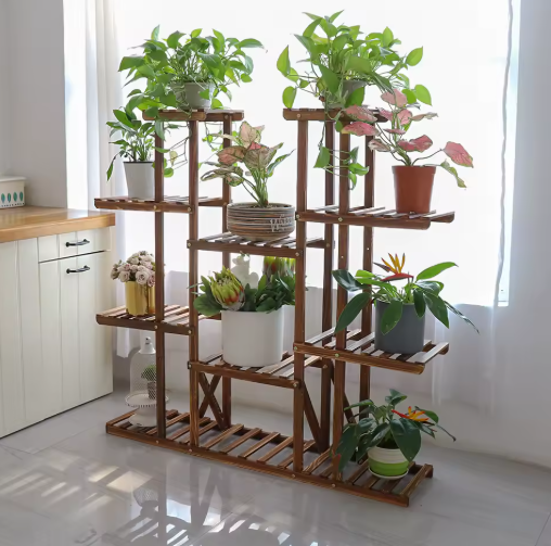 Meerlaagse Plantenstandaard van Grenenhout – Voor Binnen & Buiten, 116x115 cm, 6 Niveaus met Hoog Draagvermogen